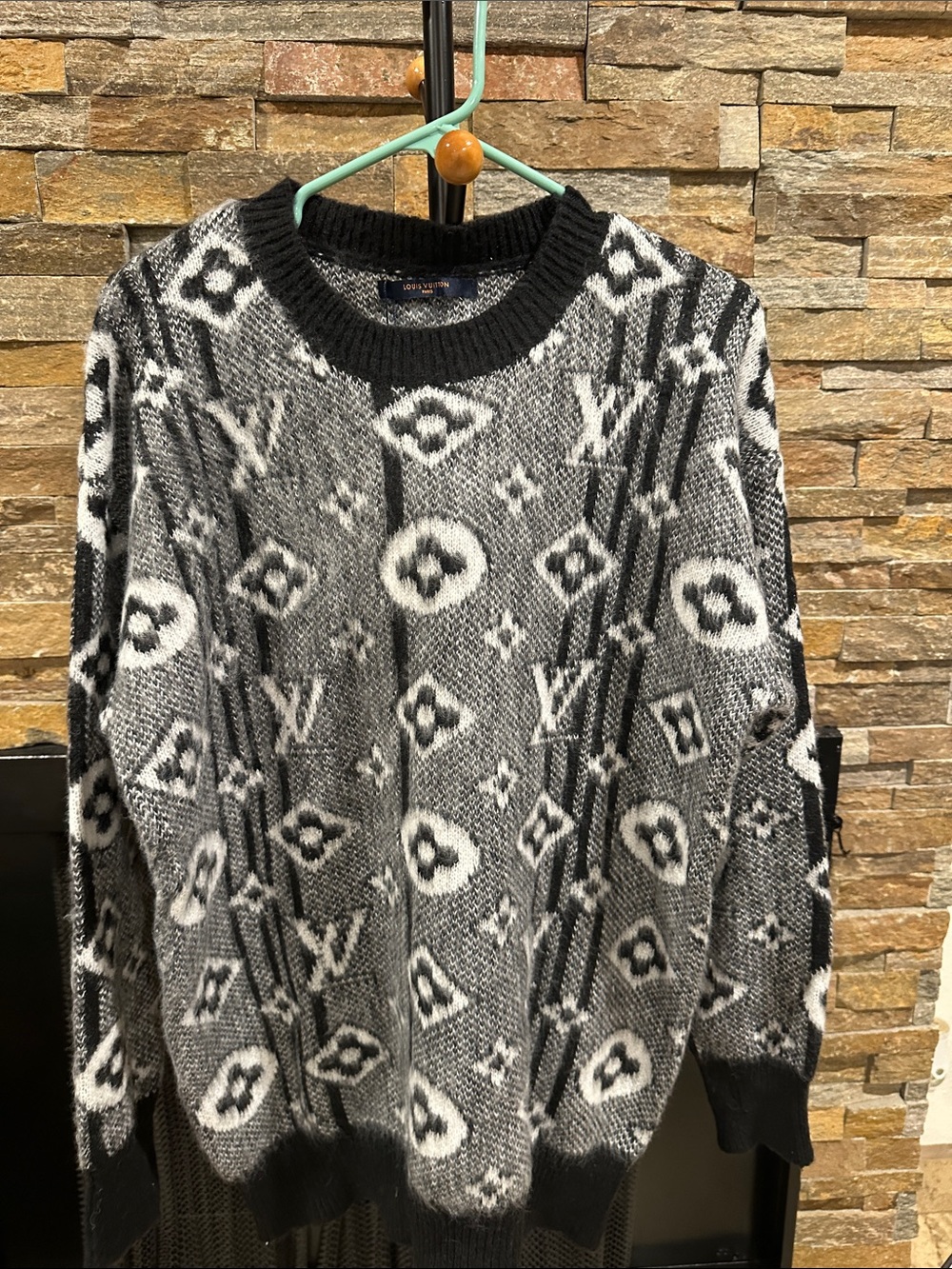 Black and Gray Monogram Crewneck Sweater size M